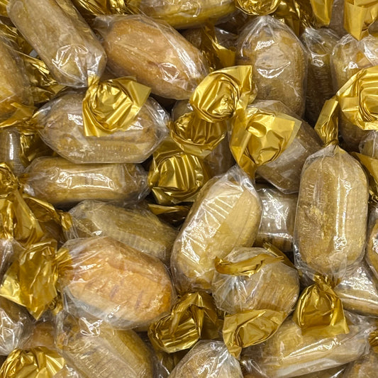 Stockley's Coffee Crunch -Coffee flavoured hard boiled sweets with a milk chocolate centre.