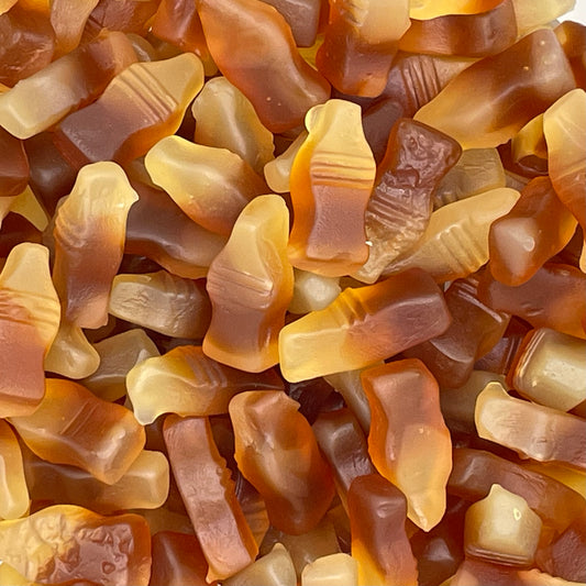 Cola Bottles, These sweets are a classic and well-known, so there's no need for an introduction. They are juicy, cola-flavoured jelly sweets.