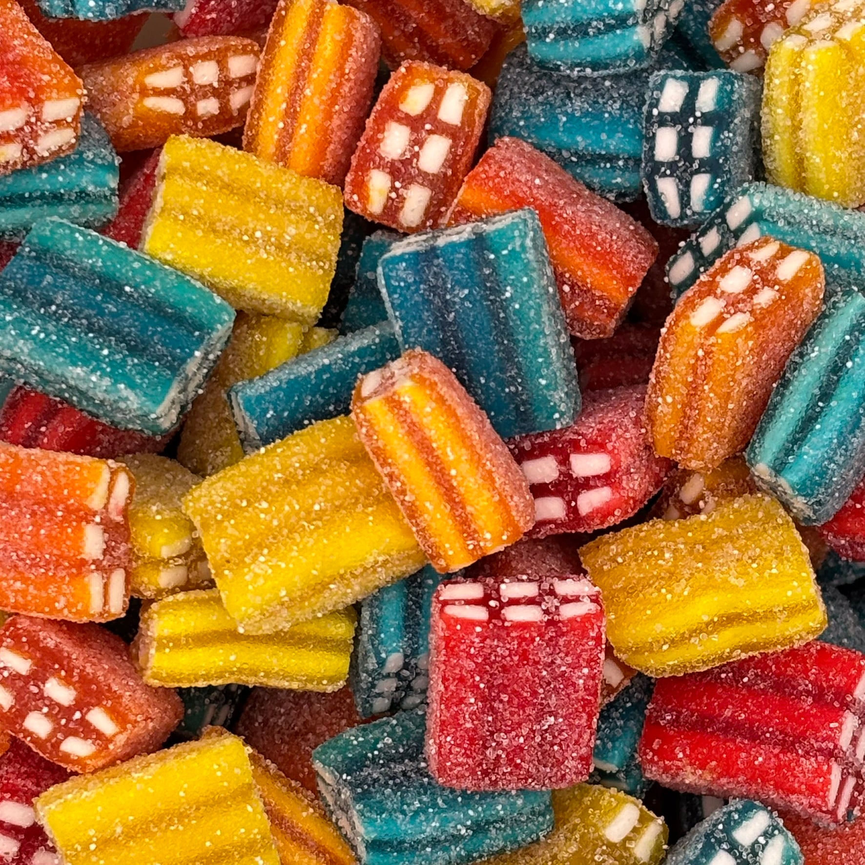 Kingsway Fizzy Bricks - Sour sugar-coated fruit flavour sweets.