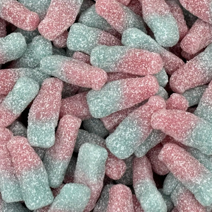 Fizzy Bubblegum Bottles - Bubblegum flavour jelly sweets with a fizzy sour coating.