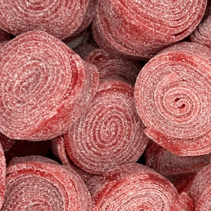 Kingsway Fizzy Red Liquorice Rolls - a flat roll of red liquorice with a fizzy sugar coating.