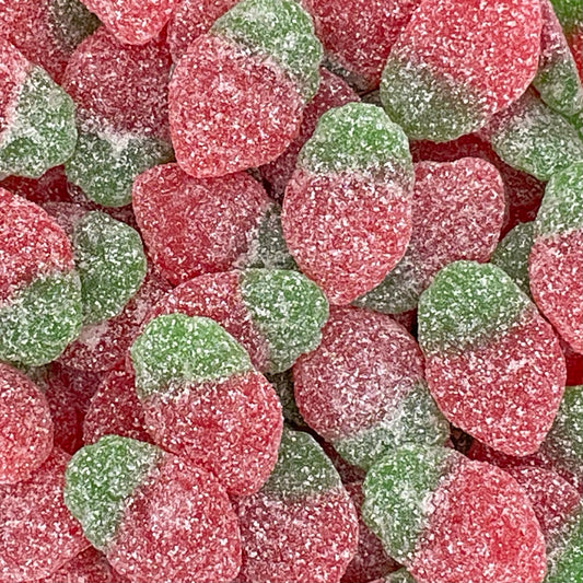 Fizzy Strawberries - Sugar coated fruit flavour jelly sweets.