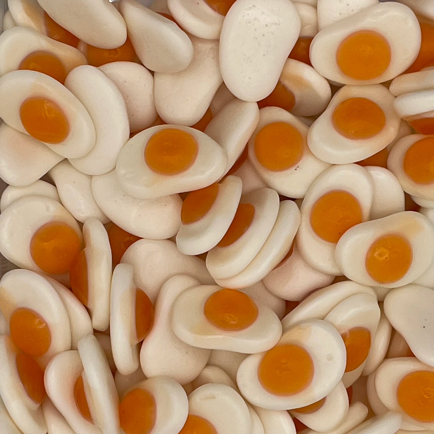 Fried Eggs - Fruit flavoured gummy sweets in the shape of a fried egg.