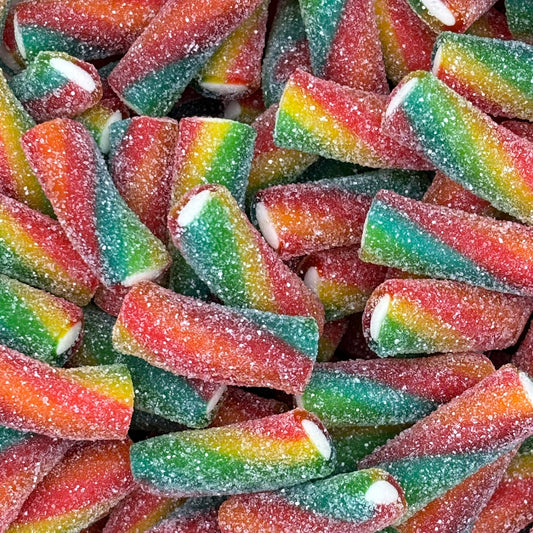 Kingsway Fizzy Rainbow Pencil Bites - Sour sugar-coated fruit and cream flavour sweets.