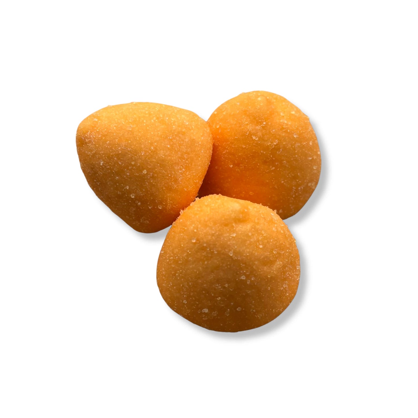 Sugar-coated peach and vanilla flavour marshmallows. Crunchy on the outside, soft and gooey in the centre.