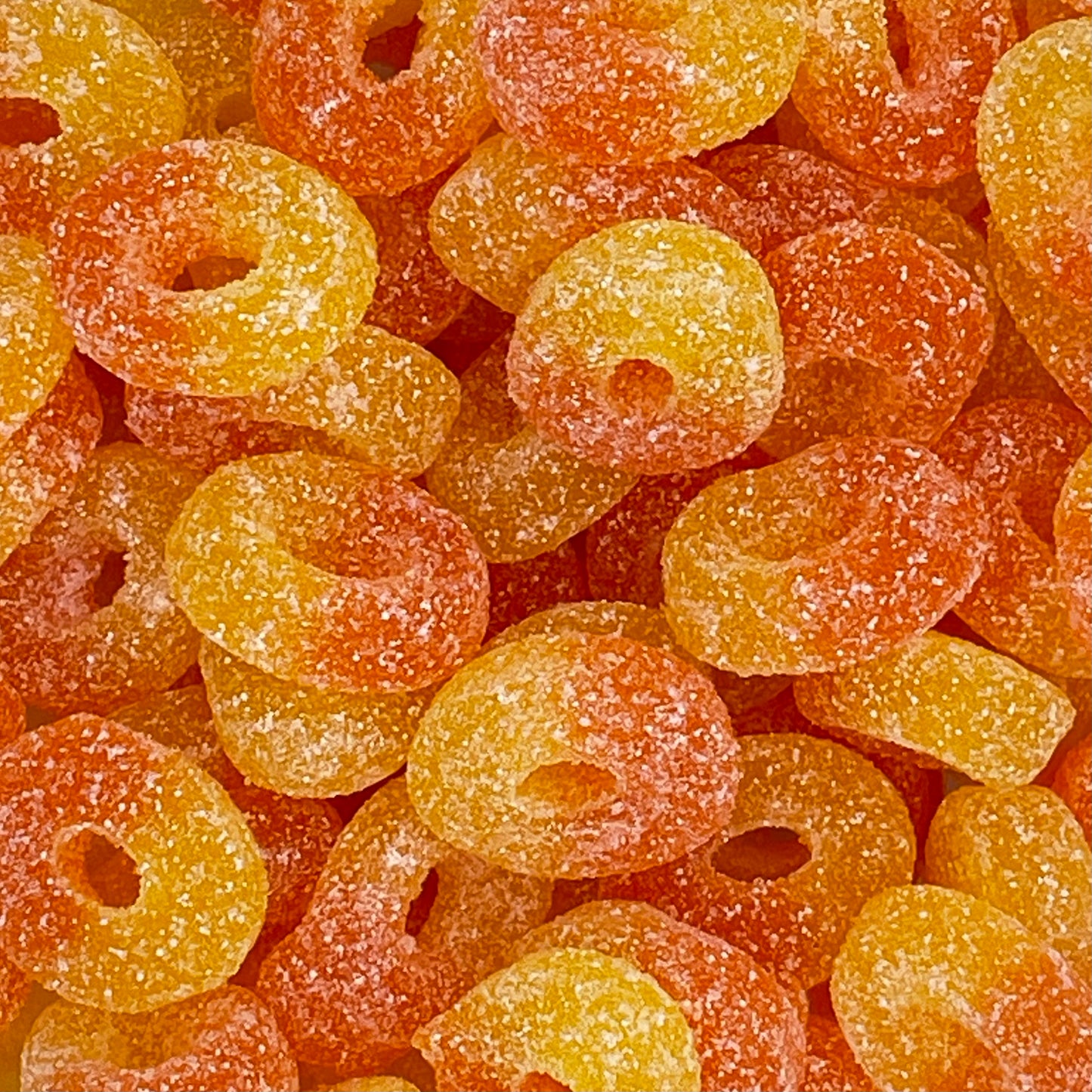 Peach Rings - Peach flavour sour jelly sweets.