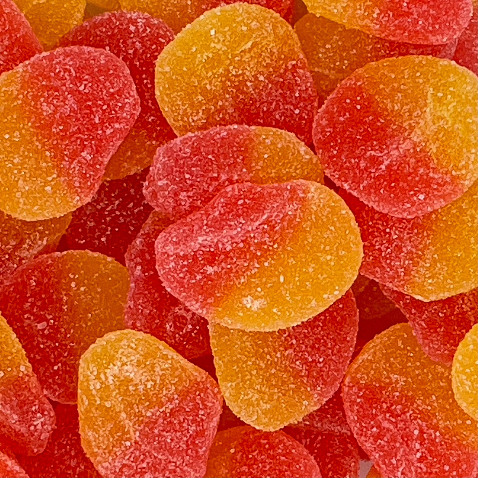 Peaches - Sugared peach flavour jelly sweets.