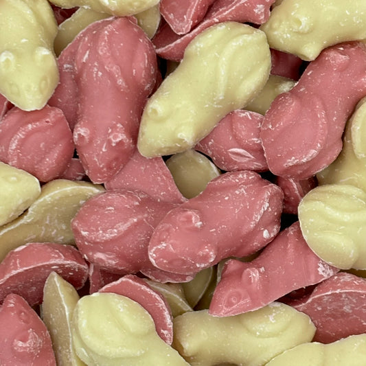 Hannah's Pink & White Mice - Strawberry & cream flavoured candy mice.