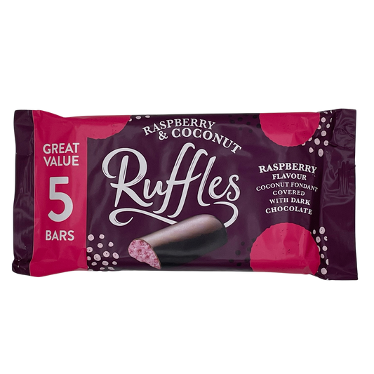 Jameson's Raspberry & Coconut Ruffles 5 Pack - Raspberry flavour coconut fondant covered in rich dark chocolate. 